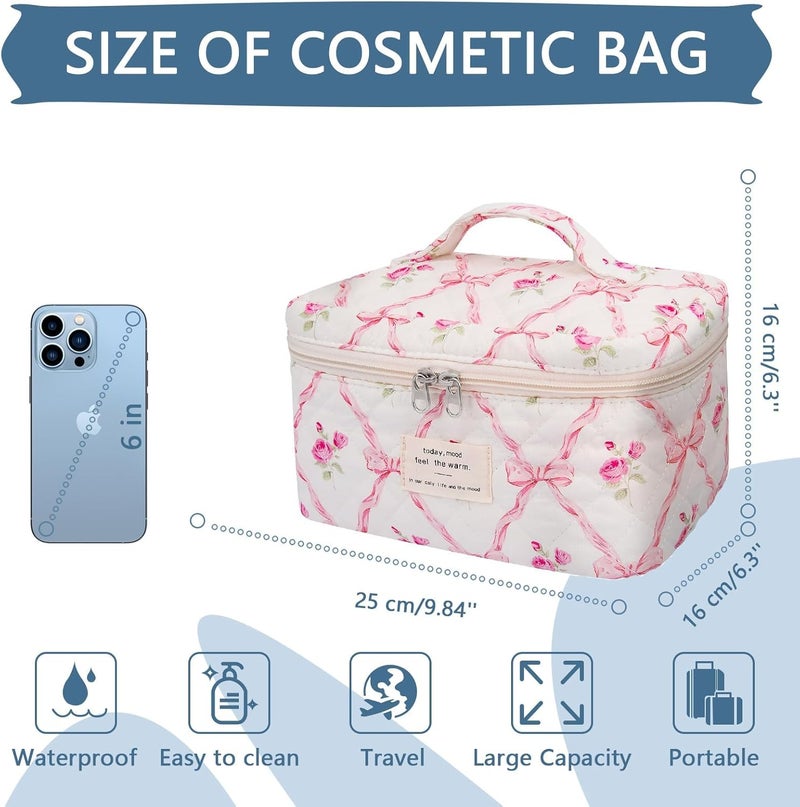 Gosect Large Makeup Bag, Cute Cosmetic Bag for Women Girls, Floral Coquette Aesthetic Toiletry Bag, Travel Make Up Organizer Bag (Pink Butterfly) - Image 2